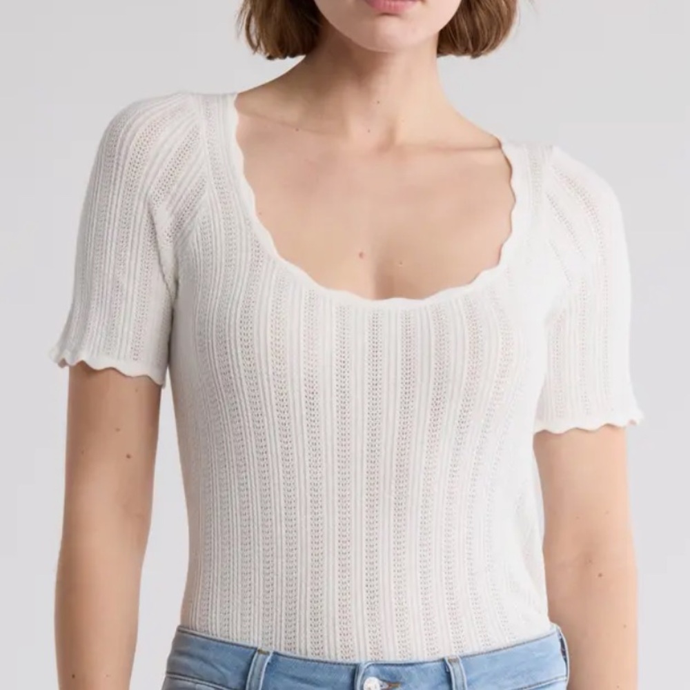 White Pointelle Knit Top 7 for All Mankind